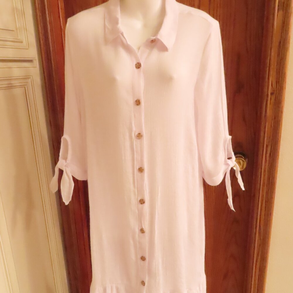 Mlle Gabrielle Swimsuit Cover Up Gauzy White Button Up Size Large
